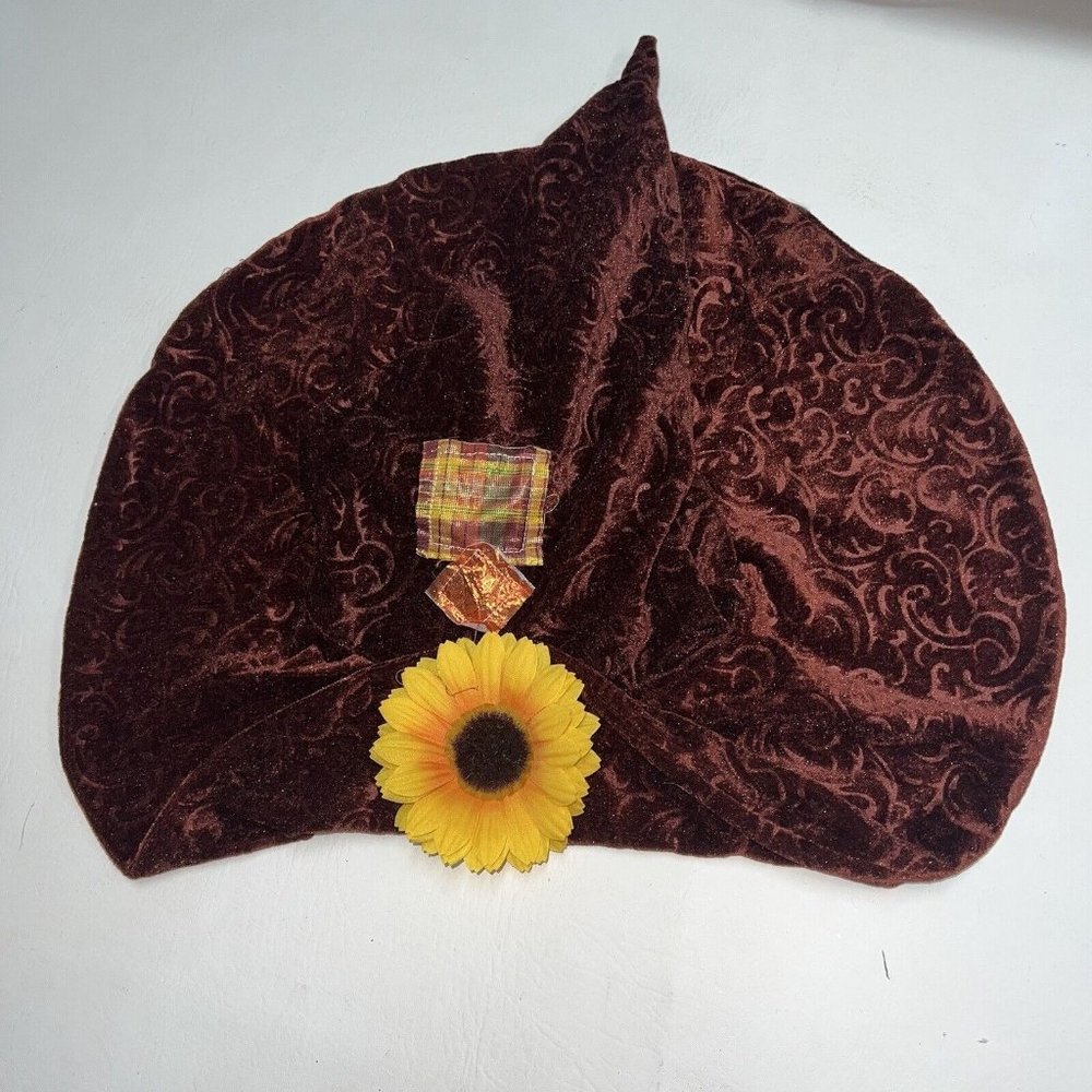 Adult Scarecrow Hat Halloween Costume Accessory Cosplay Velour Brown Sunflower
